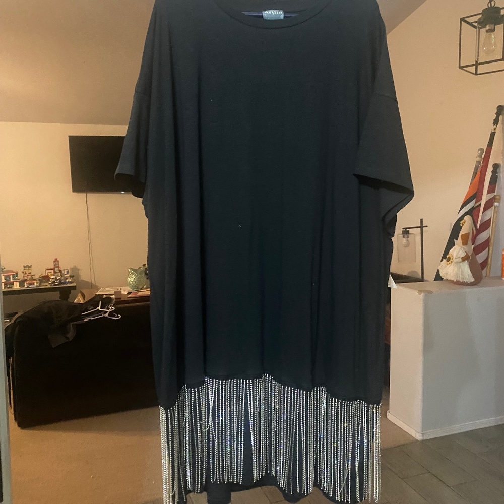 Arula Black Rhinestone Fringe
